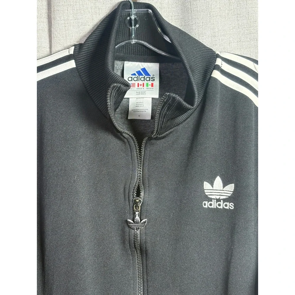 Adidas Originals Mens Trefoil Track Jacket Black White Stripes Vintage Large